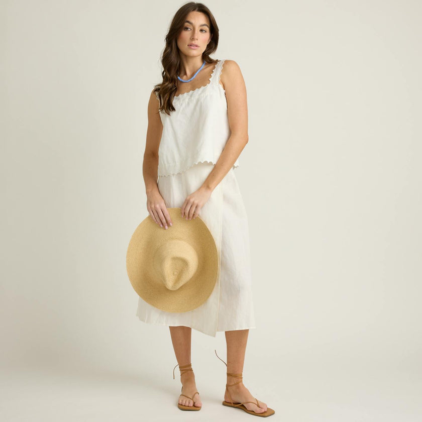 women's white linen scalloped tank