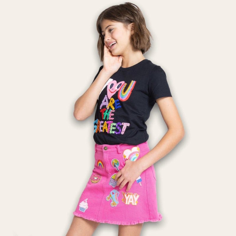 All About Patch Hot Pink Denim Skirt