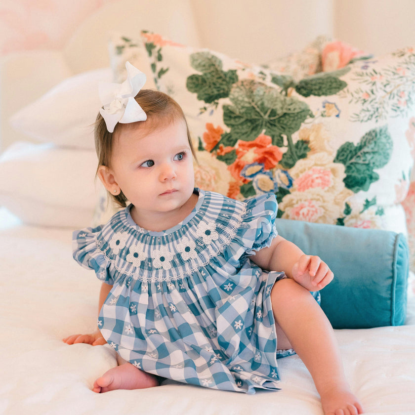 Daisy Gingham Smocked Diaper Cover Set