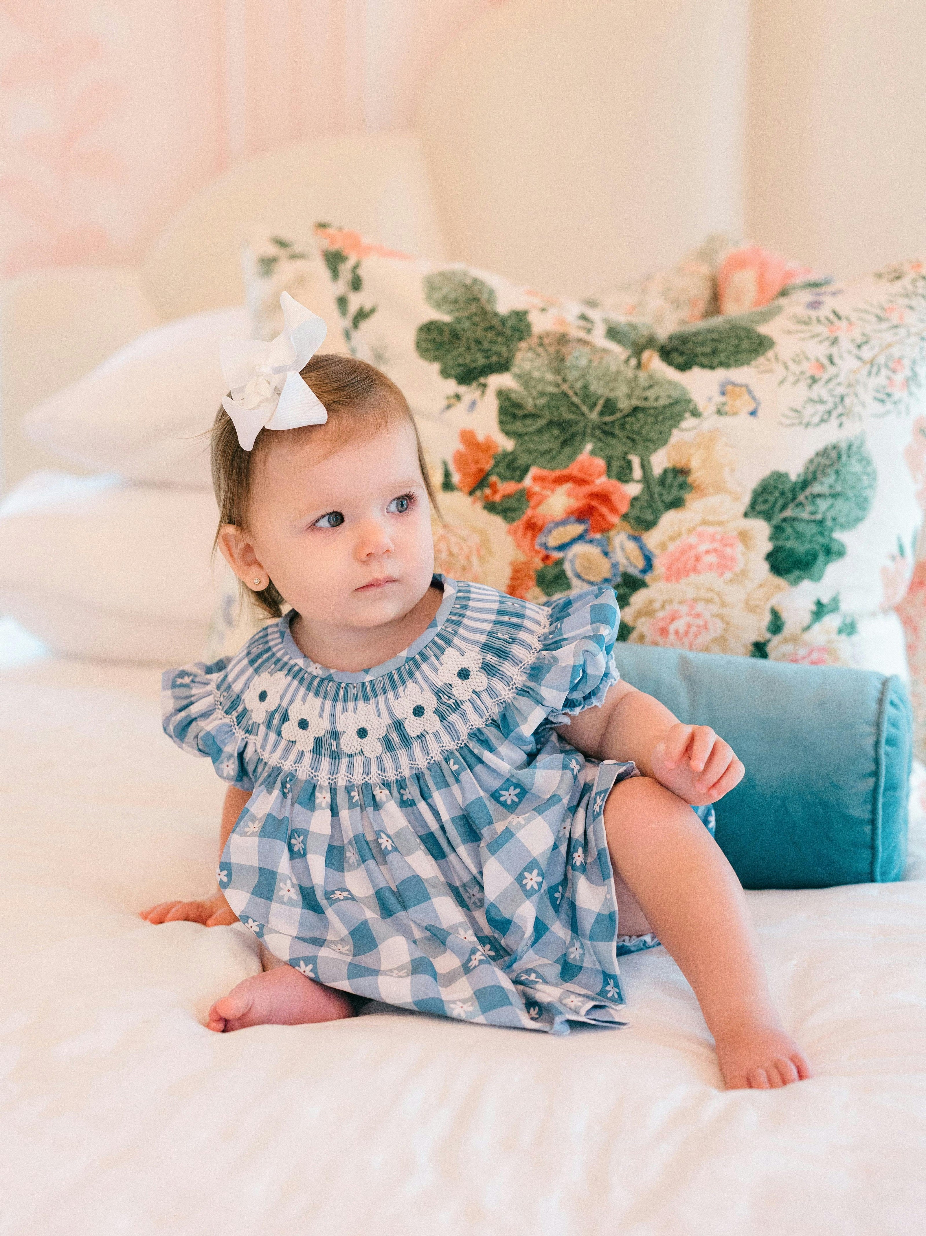 Daisy Gingham Smocked Diaper Cover Set
