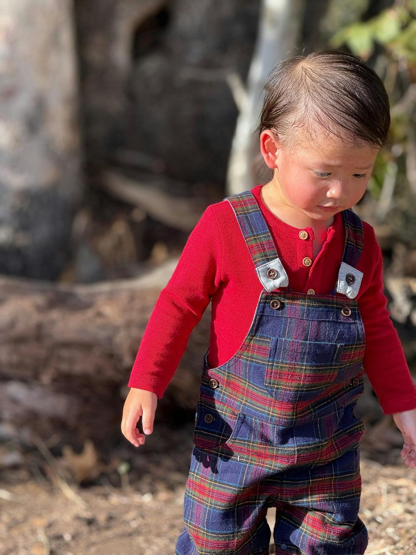 GENTRY Festive Blue Plaid Woven Overalls