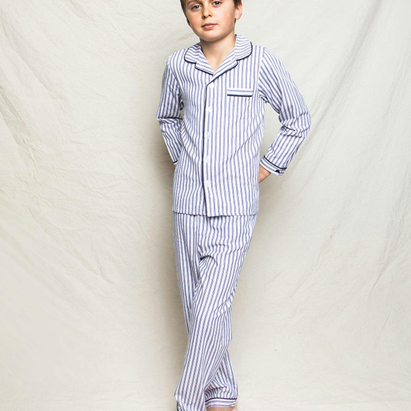 Kid's Twill Pajama Set in Navy French Ticking