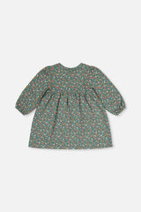 Organic Cotton Printed Dress Green Floral Print