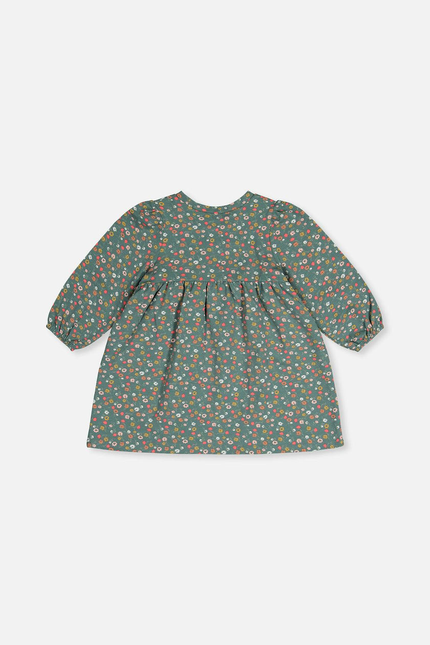 Organic Cotton Printed Dress Green Floral Print