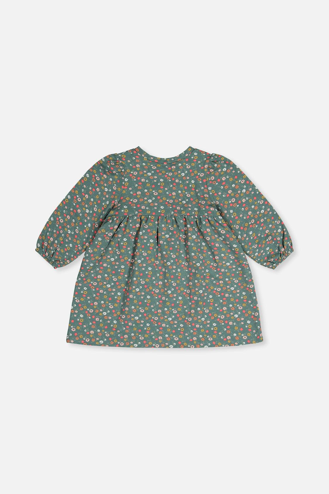 Organic Cotton Printed Dress Green Floral Print