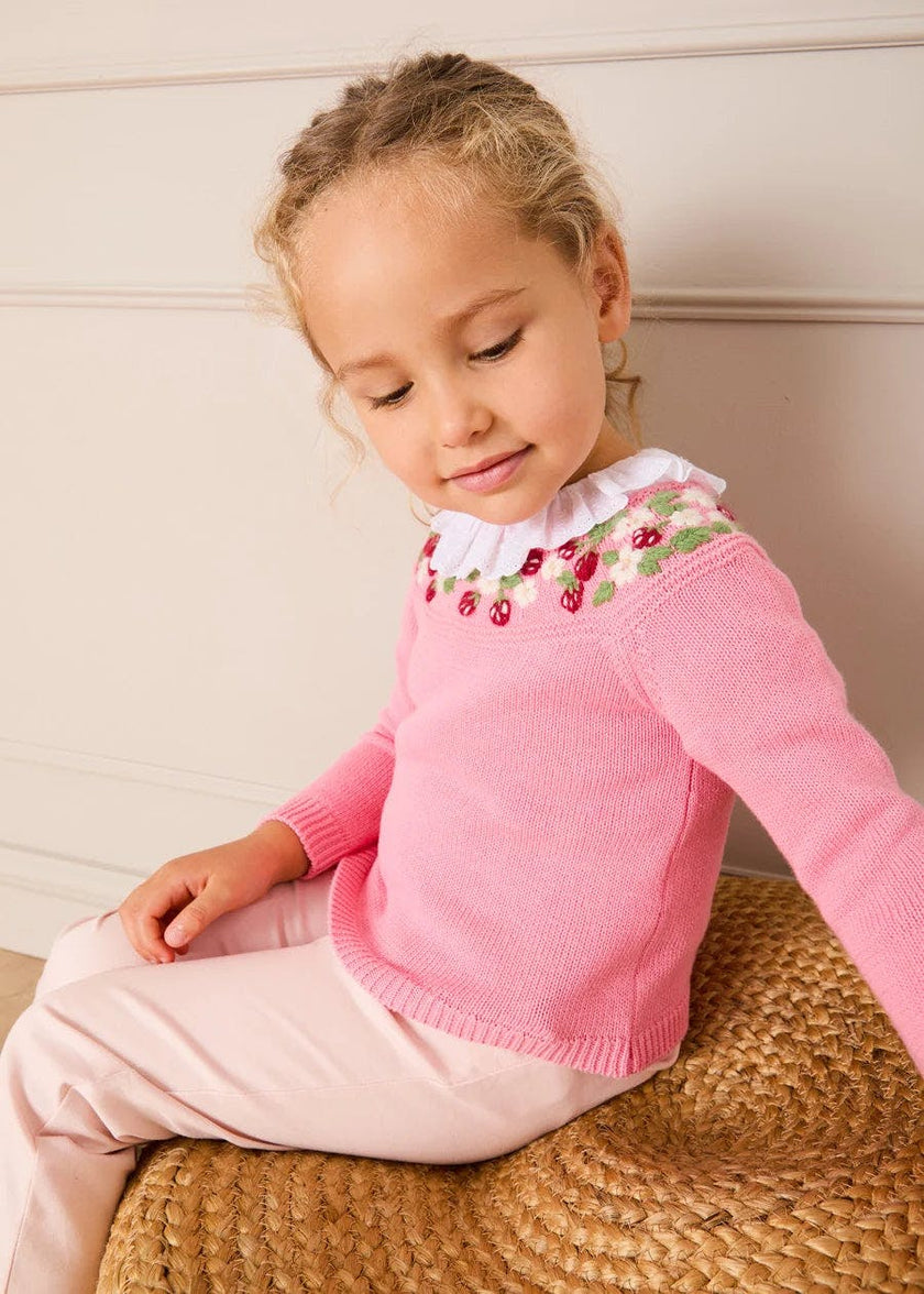 Strawberry Embroidered Jumper in Pink (12mths-6yrs)