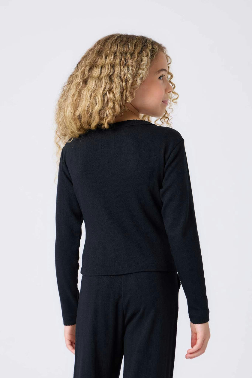 Girls Pointelle Cardigan in Black