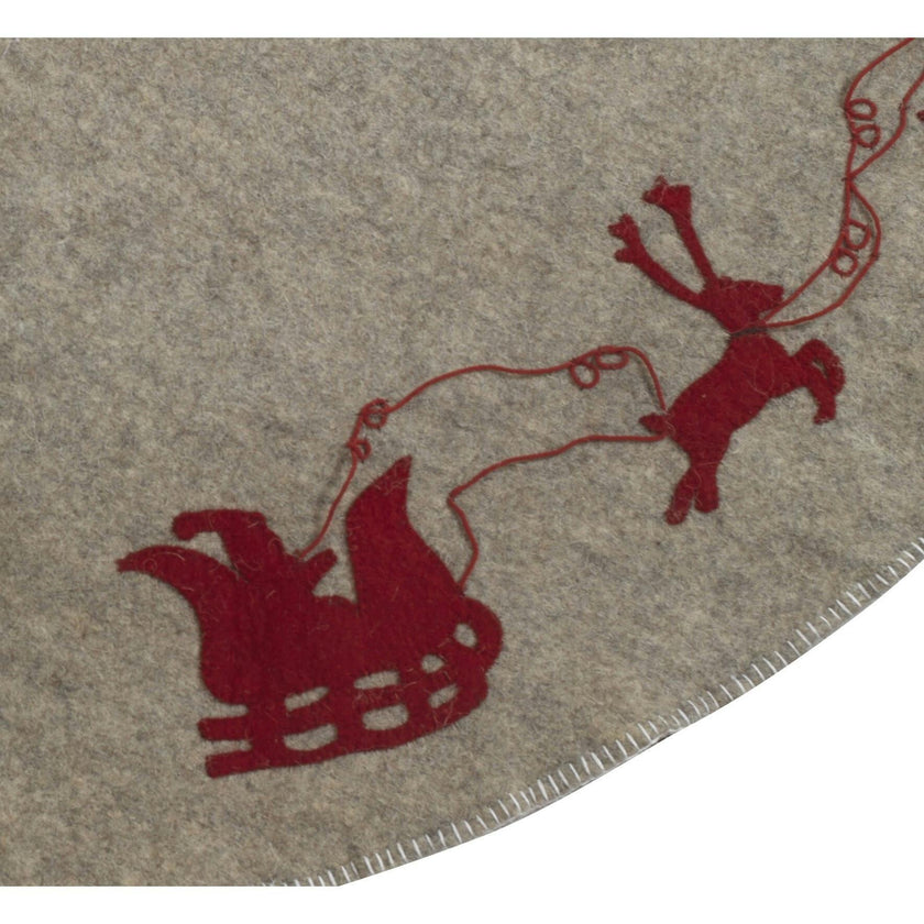 Handmade Reindeer Christmas Tree Skirt- Grey Red Reindeer And Cream Whip Stitch-72"