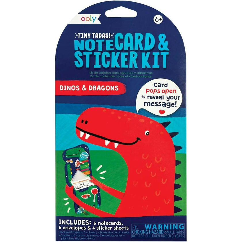 Tiny Tadas! Note Cards and Sticker Set - Dinos & Dragons - 6 Cards Envelopes