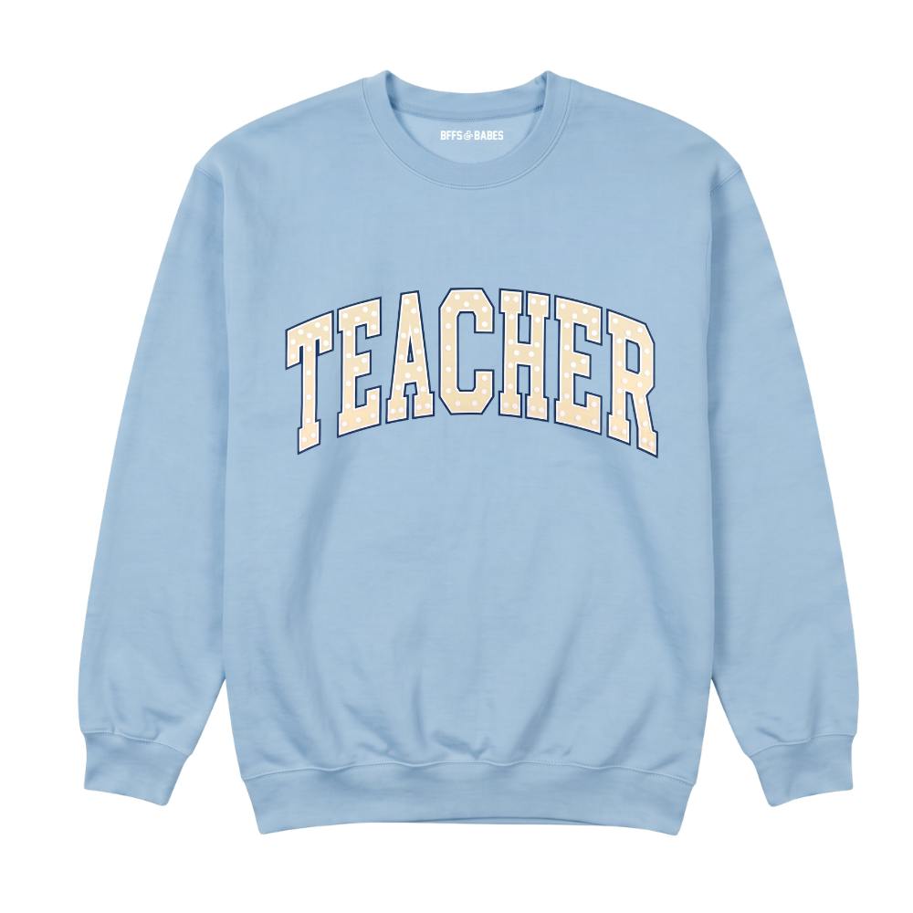 Teacher Polka Dot Printed Sweatshirt, Light Blue