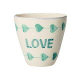 Ceramic Oval Cup with Hand-painted Green LOVE - 10.14 oz