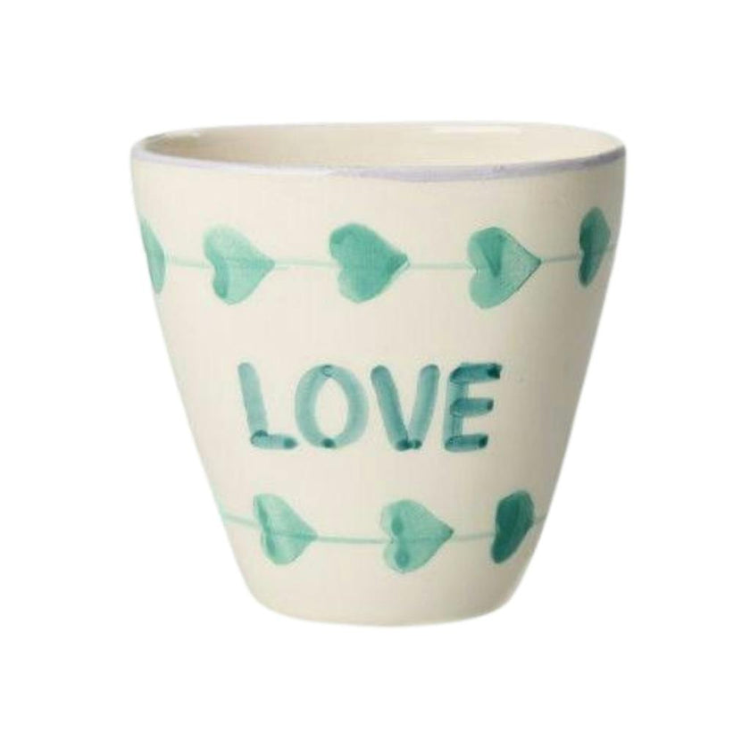 Ceramic Oval Cup with Hand-painted Green LOVE - 10.14 oz