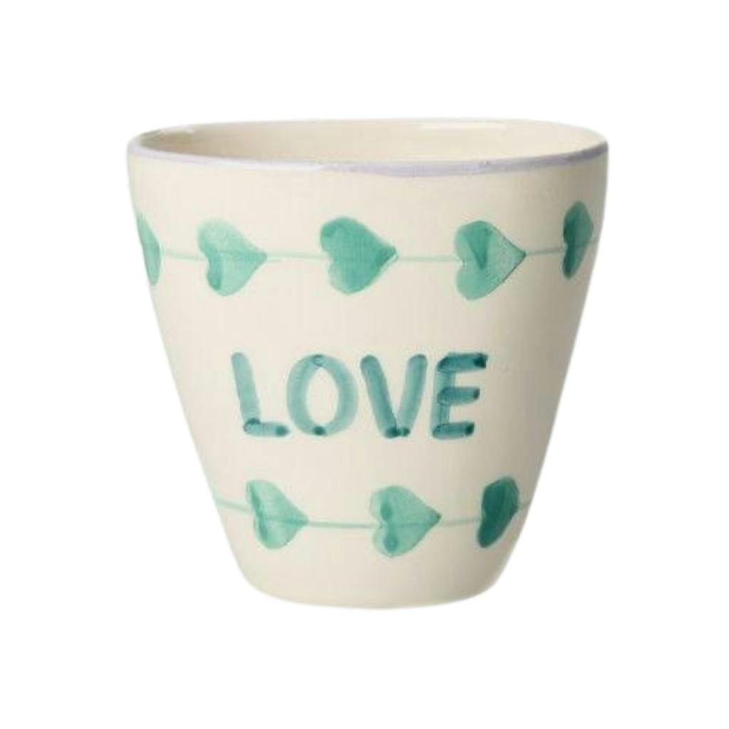 Ceramic Oval Cup with Hand-painted Green LOVE - 10.14 oz