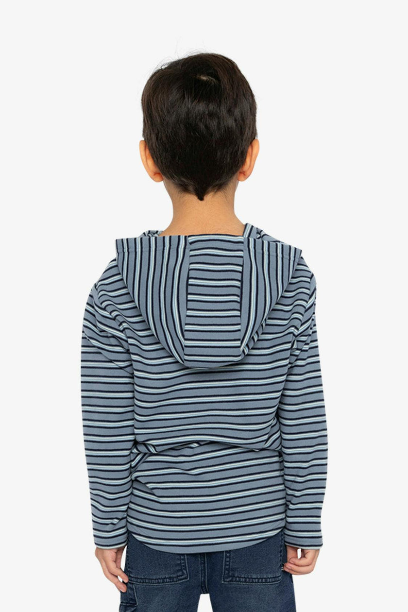 Striped Brushed Jersey Hooded T-Shirt Blue And White