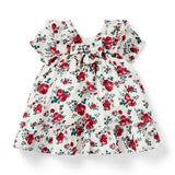 Baby Floral Lace Trim Dress, ivory