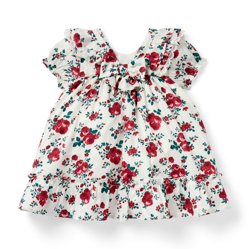 Baby Floral Lace Trim Dress, ivory