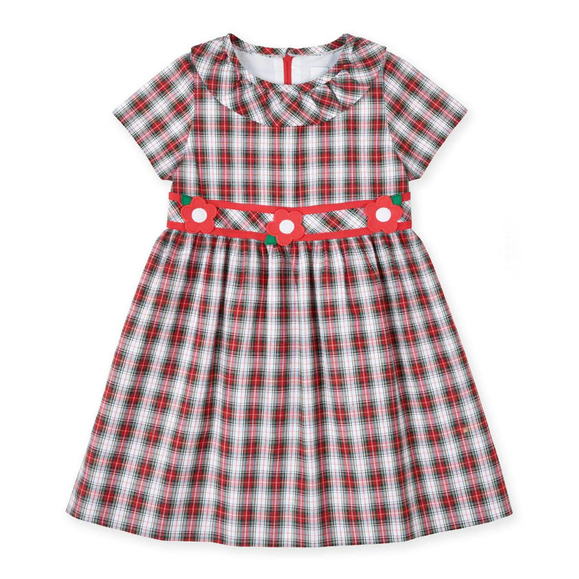 Plaid Dress with Neck Ruffle