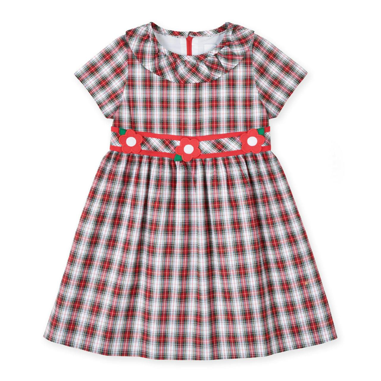 Plaid Dress with Neck Ruffle
