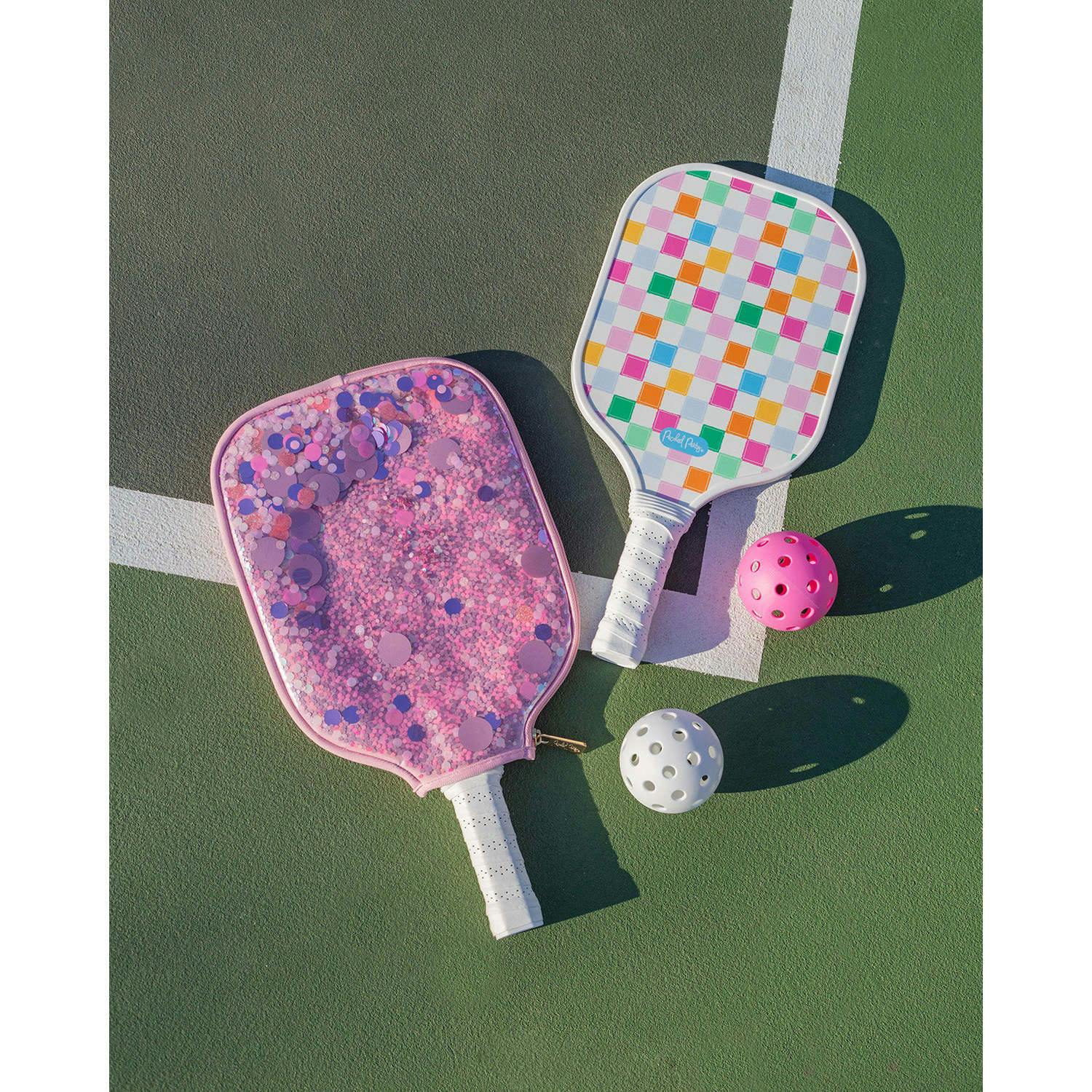 Packed Party Country Club Pickleball Paddle with Confetti-Filled Cover - Standard-Size Paddle with Protective Confetti Case, 7.8x15.75 Inch Paddle