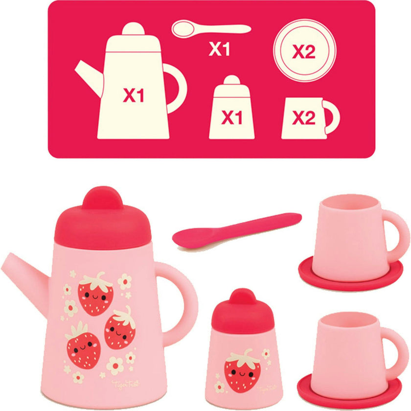 Tribe: Silicone Tea Set - Strawberry Patch - 9 Piece Kids Playset