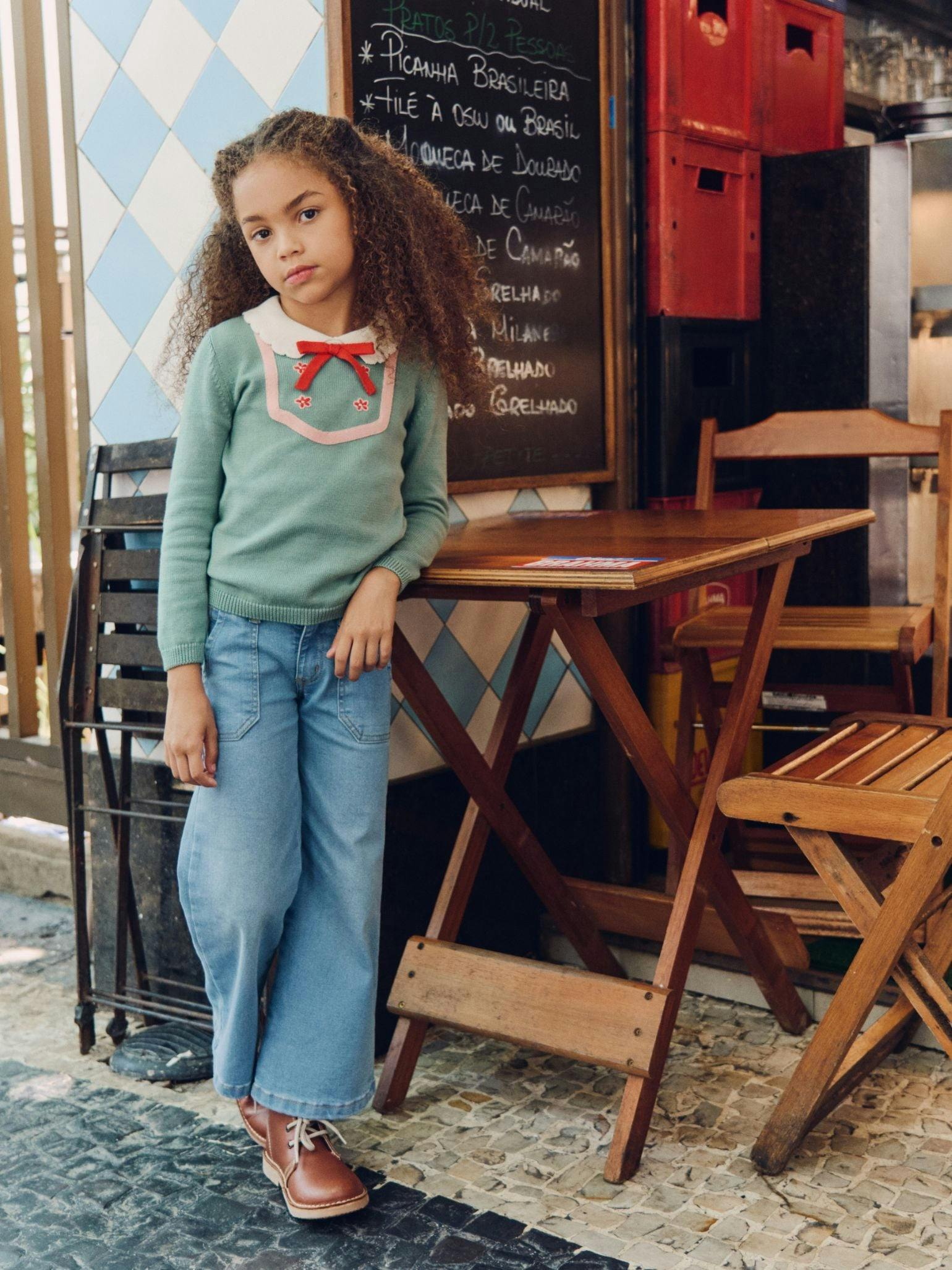 Sage Green Madena Cotton Girl Jumper