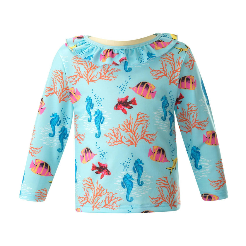 Coral Reef Print Long Sleeve Two-Piece Rashguard Set