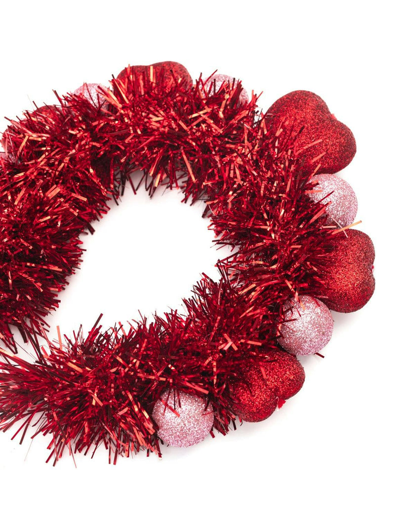 Packed Party Party Heart-y Valentine Novelty Headband - Red Glitter Hearts and Pink Glitter Balls Tinsel Headband for Valentine's Day and Galentine's, One Size