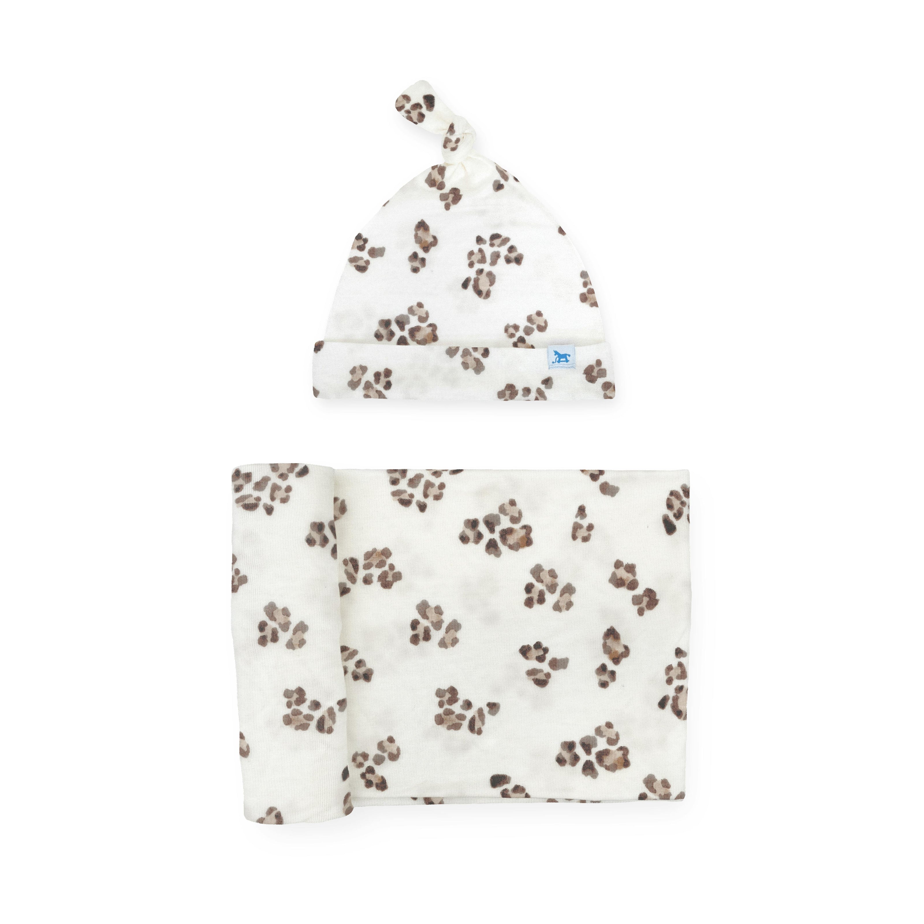 Stretch Knit Swaddle and Hat Set - Micro Cheetah