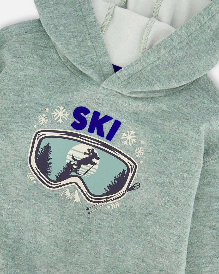 Super Soft Hooded Brushed Jersey Sweatshirt with Graphic Print Green