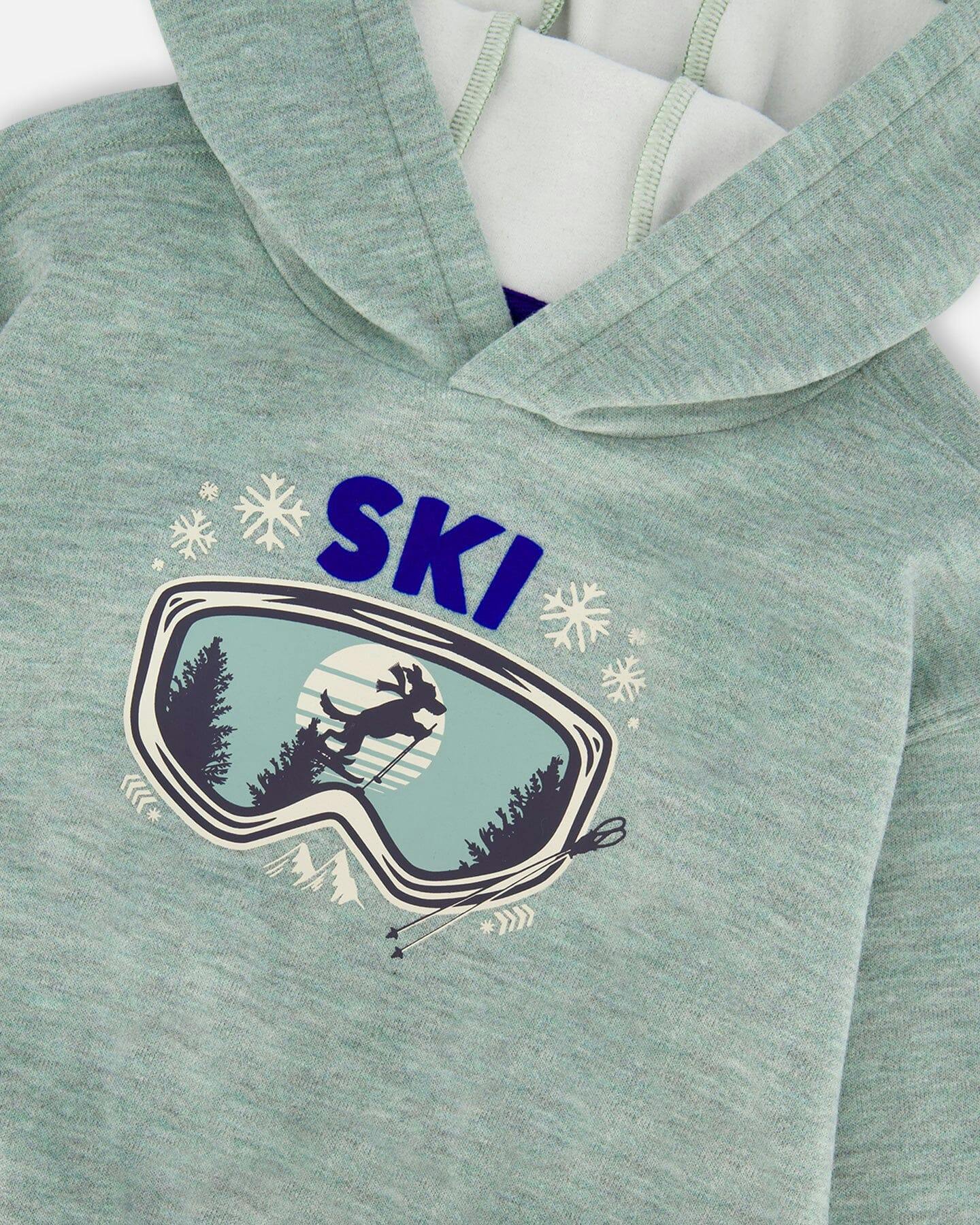 Super Soft Hooded Brushed Jersey Sweatshirt with Graphic Print Green
