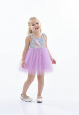 Purple Tulle Silhouette Bow Pom Dress