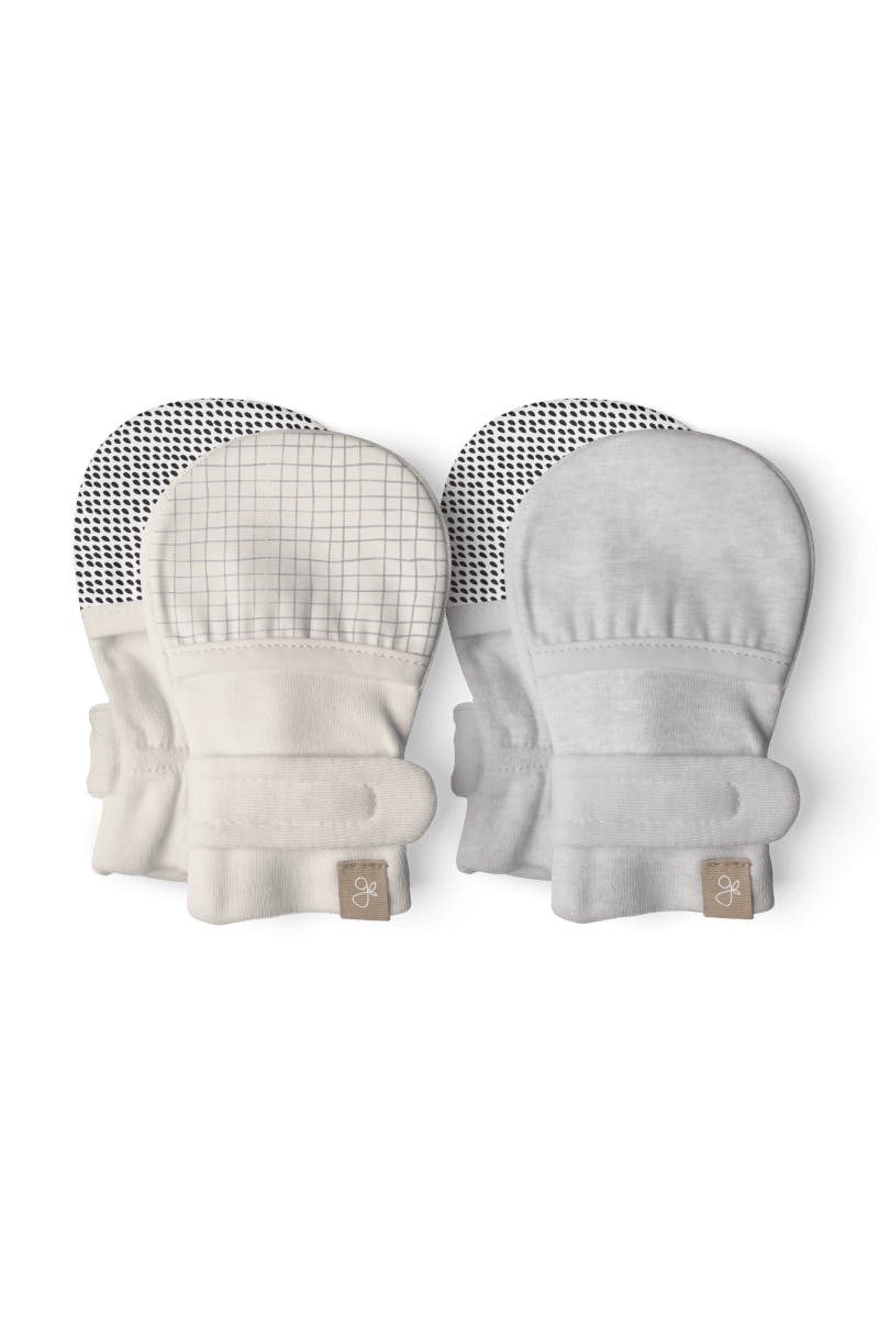 STAY ON 2-PACK MITTS | STORM GRAY + GRIDLOCK — Bamboo Organic Cotton Blend, 0–6M