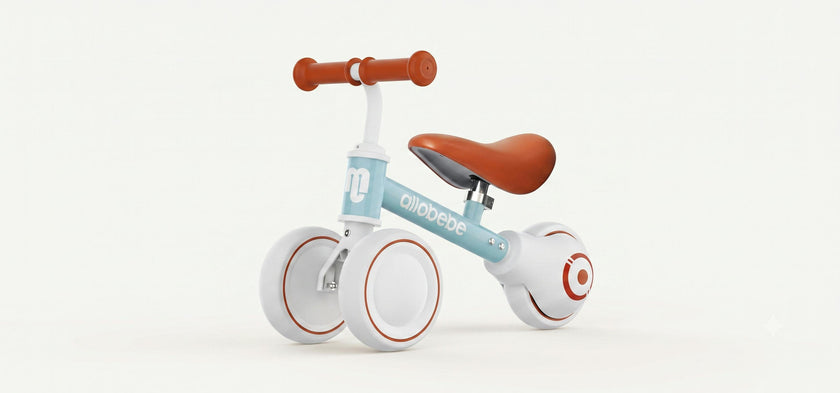 Allobebe Baby Balance Bike for Ages 1-3 – Adjustable Seat, Silent & Soft 3-Wheel Ride-On, Light Blue