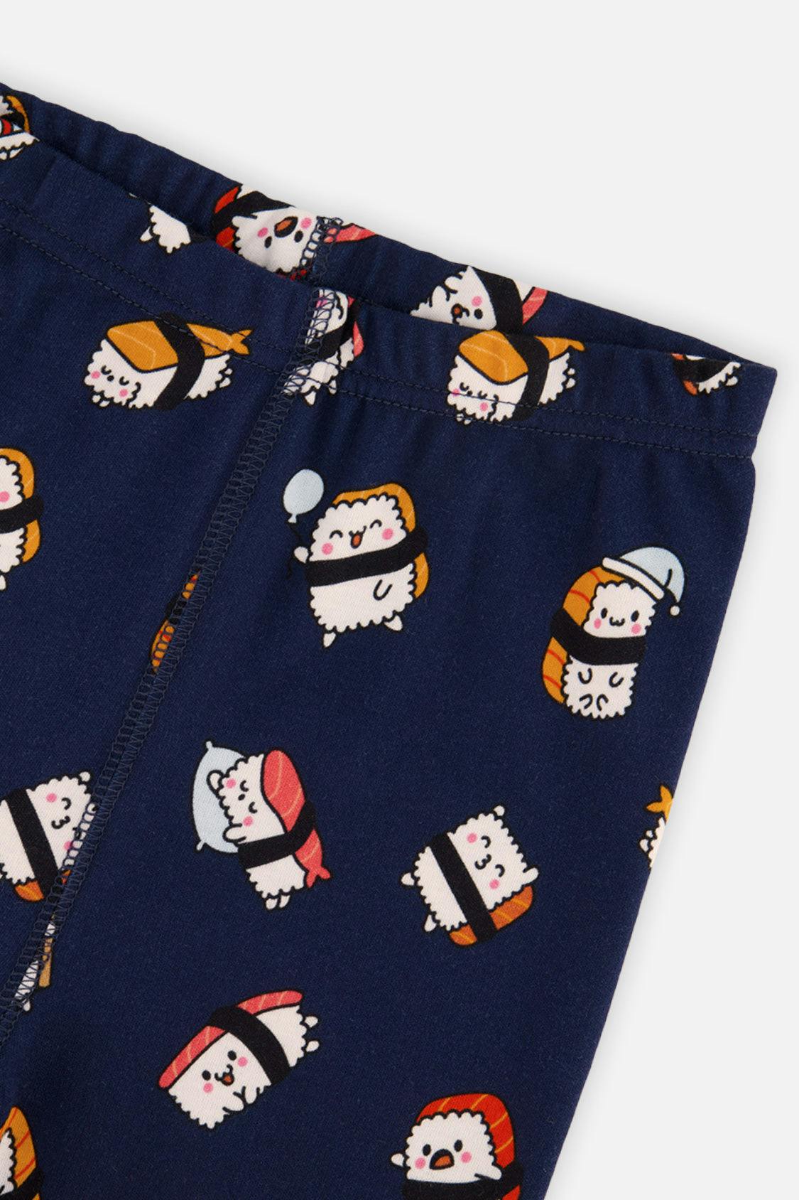 Organic Cotton Two Piece Pajama Set Blue Sushi Print