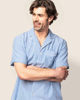 Men's Twill Pajama Short Set in French Blue Heritage Stripe