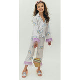 Rainbow Feather Trims Silk Pajama Set