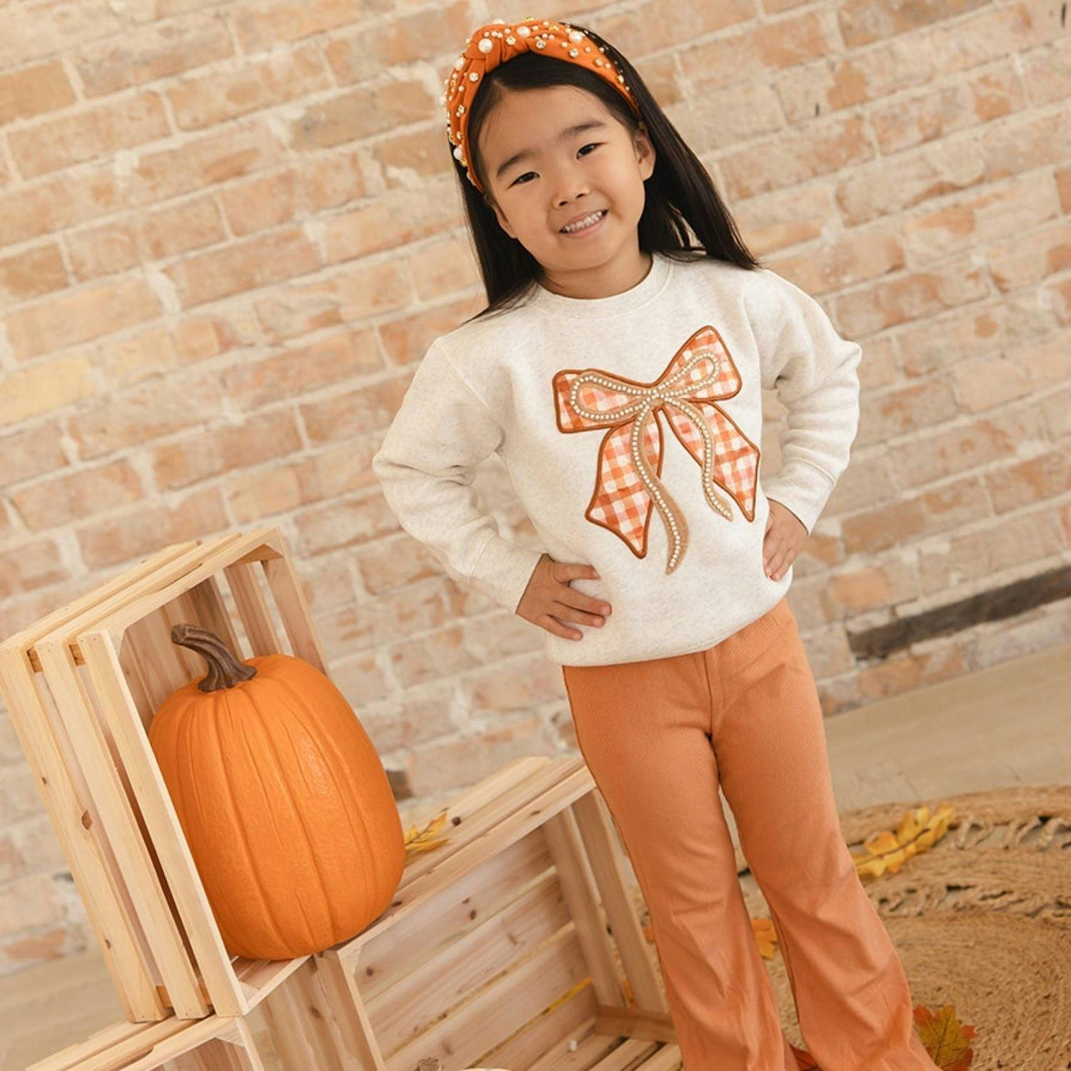 Cinnamon Plaid Bow Patch Sweatshirt