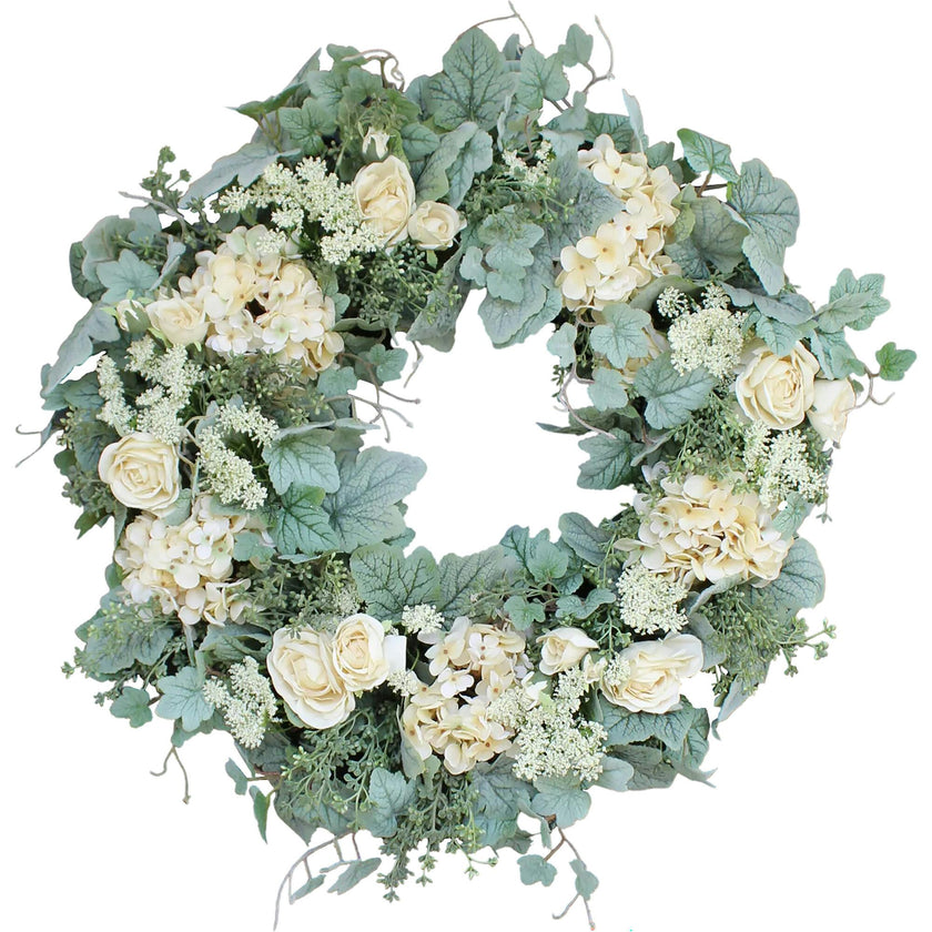 Pistachio Latte Hydrangea and Peony Everyday Front Door Fall Wreath
