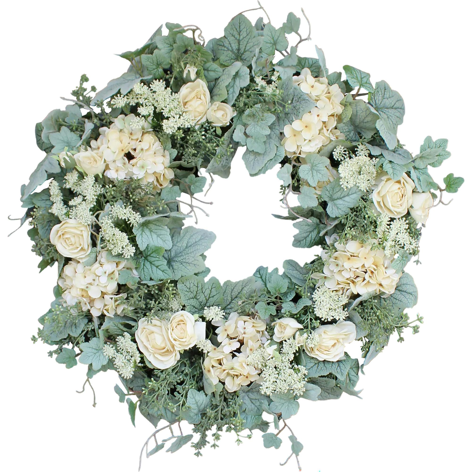 Pistachio Latte Hydrangea and Peony Everyday Front Door Fall Wreath