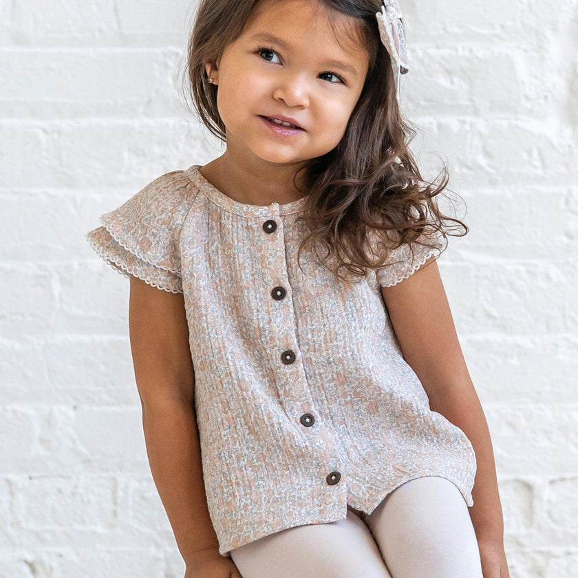 Nelly Muslin Ruffle Sleeve Top - Belmont Floral / Shell + Powder