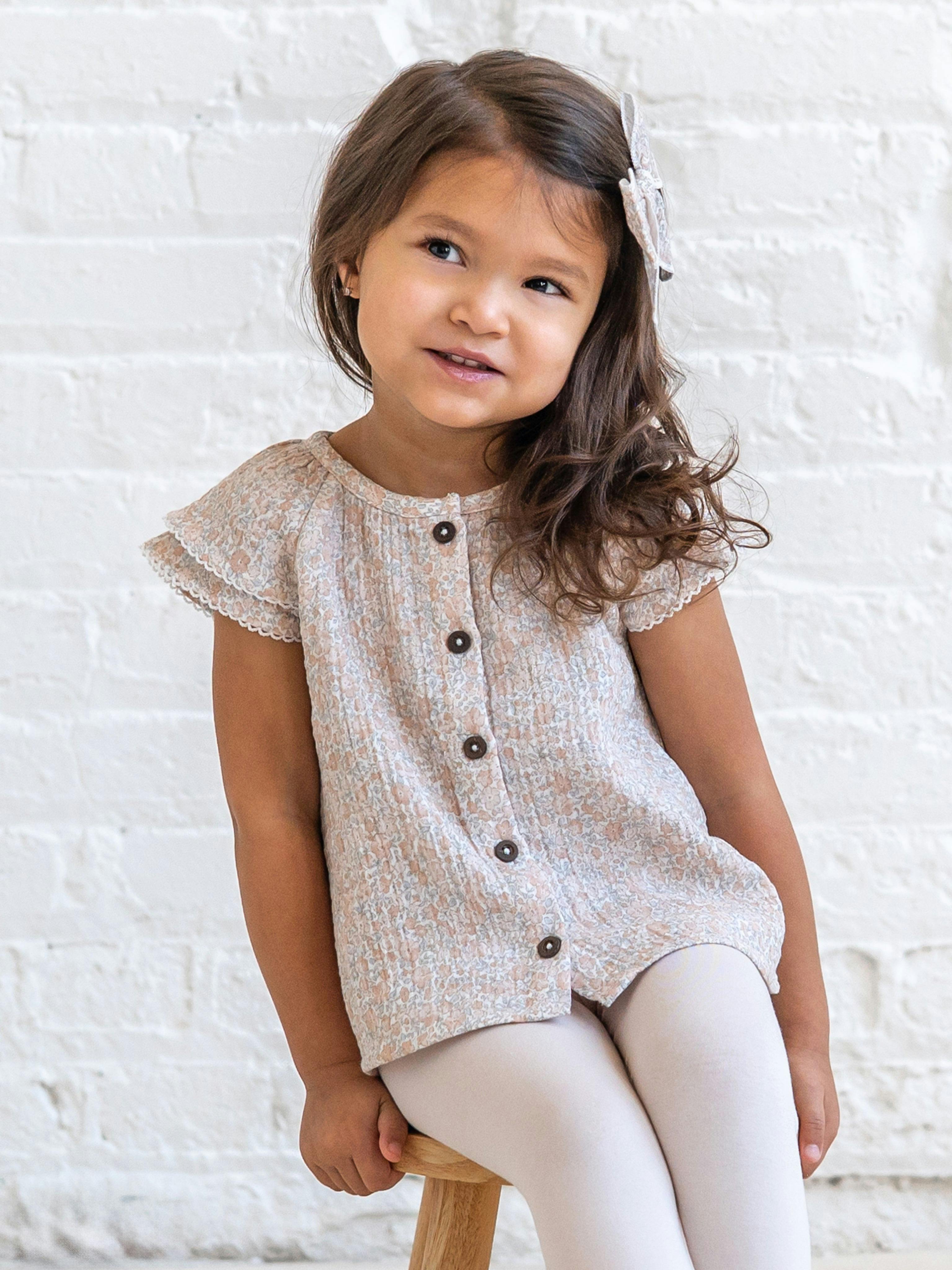 Nelly Muslin Ruffle Sleeve Top - Belmont Floral / Shell + Powder