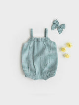Rosalie Seersucker Ruffle Bubble Romper - Laguna Gingham