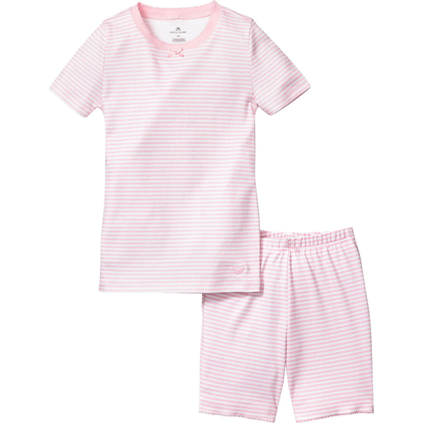 Kid's Pima Snug Fit Pajama Short Set in Pink Stripe