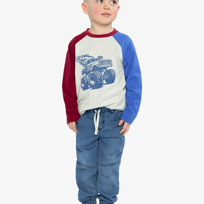 Raglan T-Shirt Heather Grey, Red And Blue