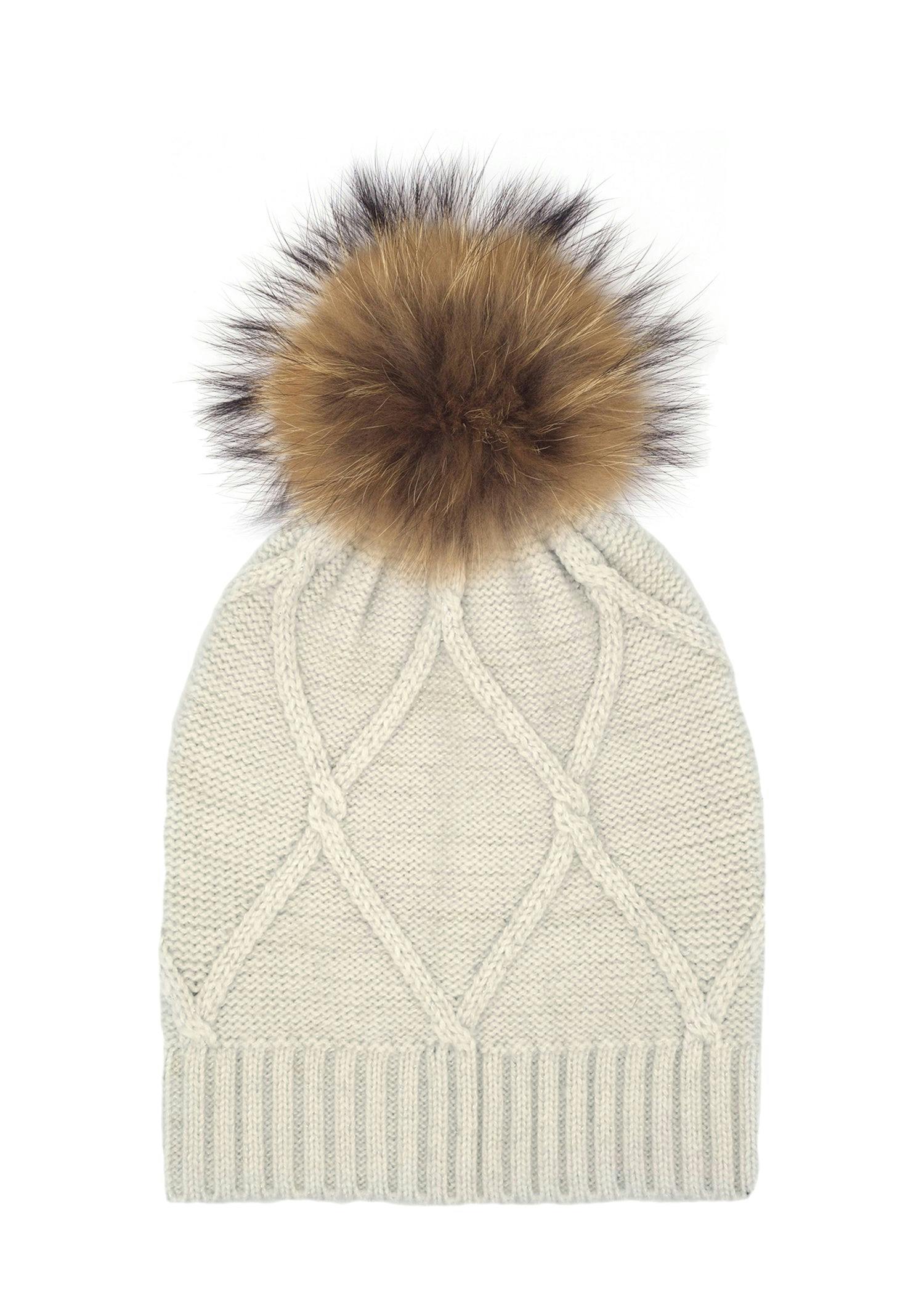 Diamond Knit Hat With a Genuine Fur Pom (TikTok)