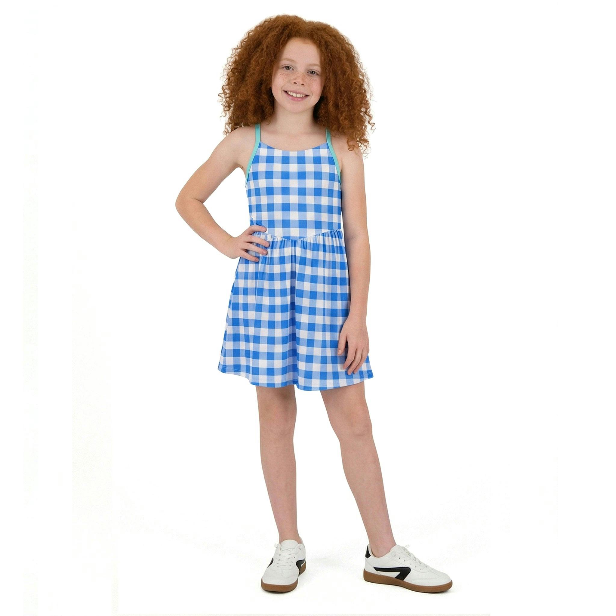 Tween Girls Knit Skort Dress | Blue Gingham