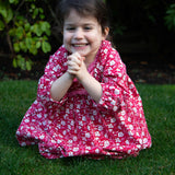 Toddler Floral Print Lace Trim Long Sleeve Dress