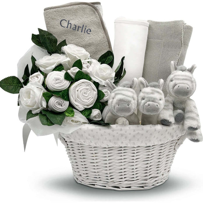Personalized Three Little Zebras Luxury New Baby Hamper
