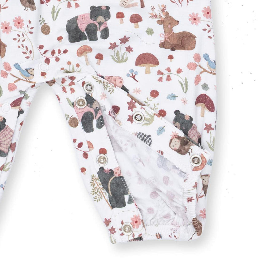 Southern Woodland Animals Pink - Ruffle Sleeve Snap Romper