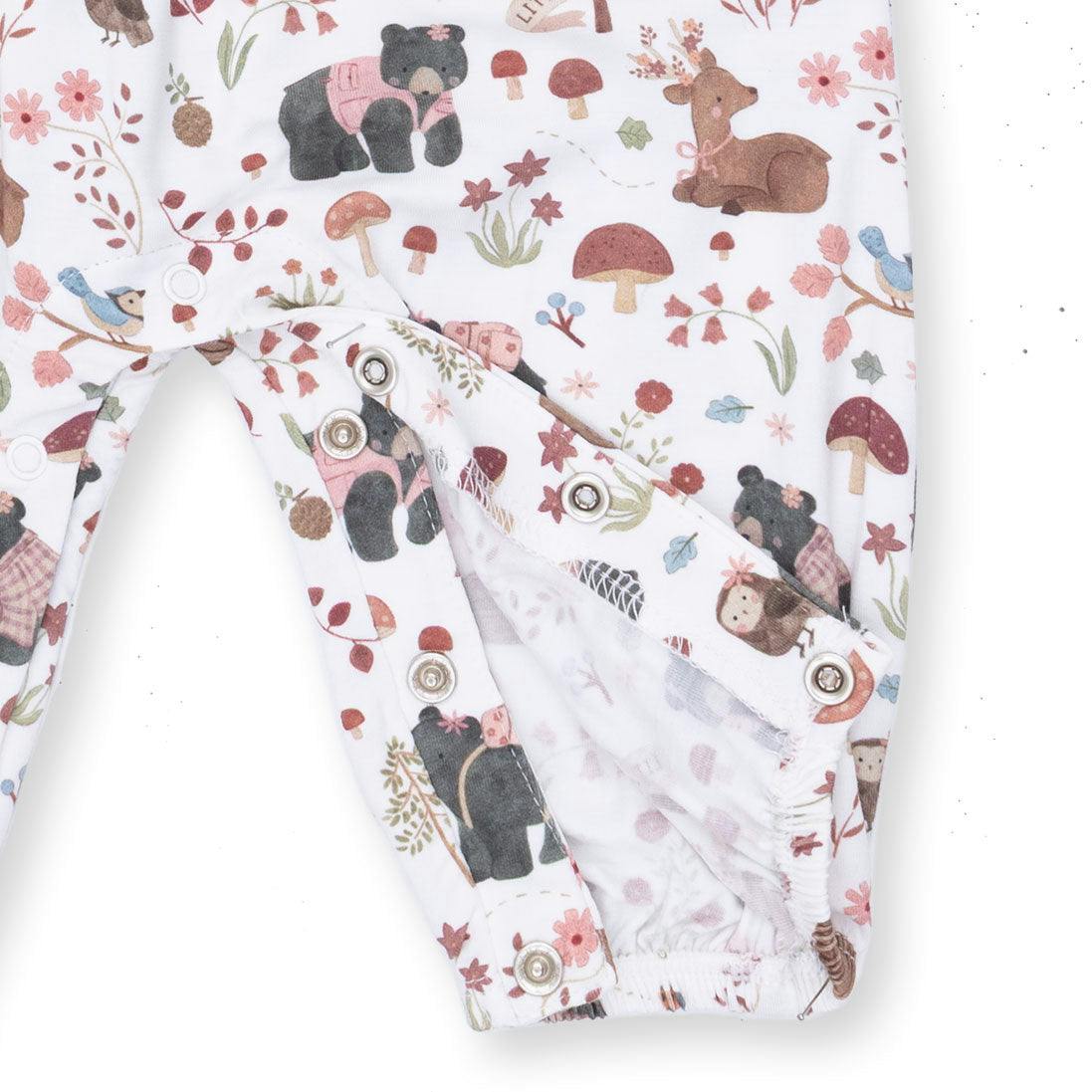 Southern Woodland Animals Pink - Ruffle Sleeve Snap Romper